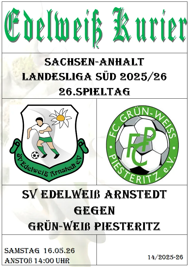 Programmheft 26.Spieltag - Grün Weiß Piesteritz