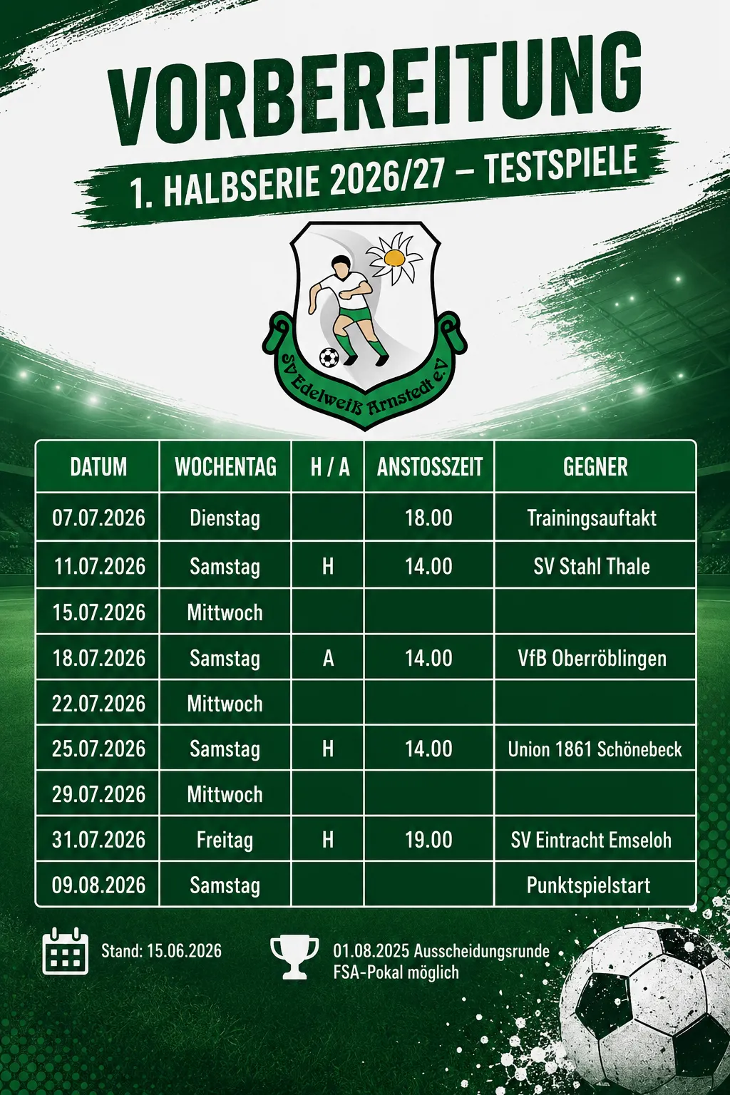 Edelweiß Arnstedt Vorbereitung 2026/27