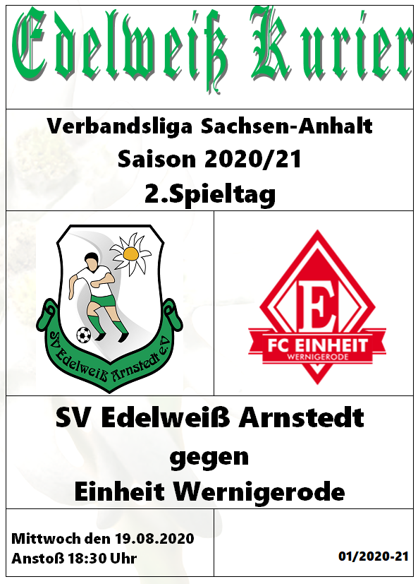 Programmheft Edelweiß Arnstedt gegen Einheit Wernigerode