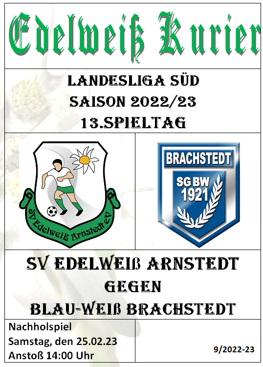 Programmheft 13.Spieltag - Blau Weiß Brachstedt (Nachholspiel)