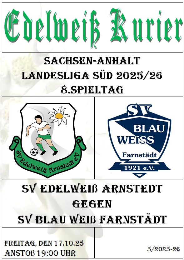 Programmheft 8.Spieltag - SV Blau Weiß Farnstädt